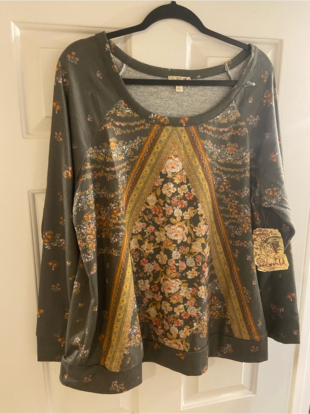 2X One World NWT Boho Floral Unique Shirt Lightweight